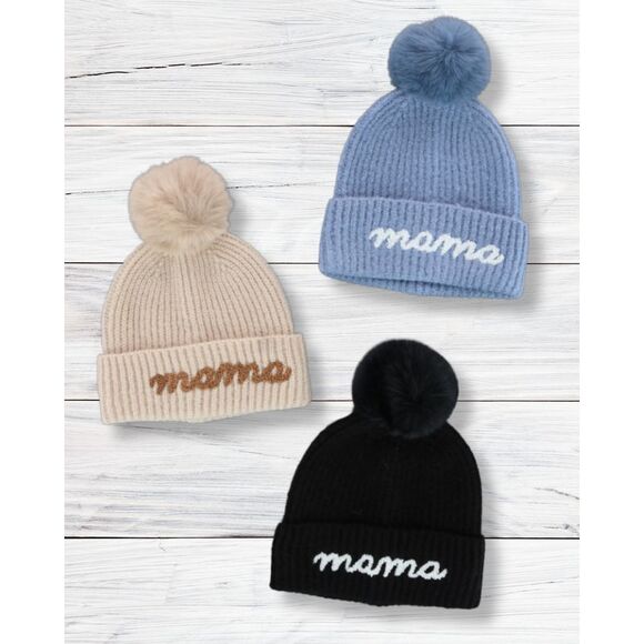 David & Young Women's Mama Knit Winter Beanie with Matching Pom - Picture 4 of 6